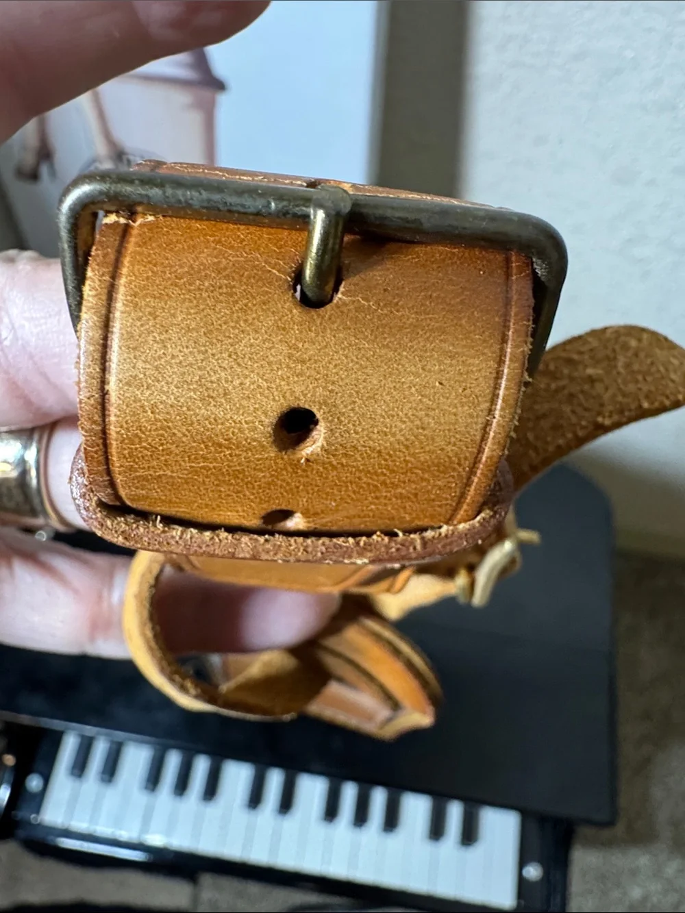 Louis Vuitton Original Brown Leather  Luggage Tag & Poignet Set